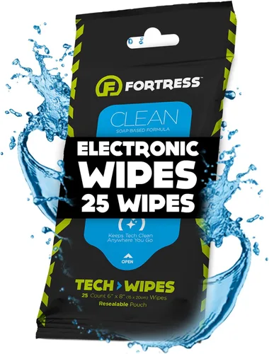 Fortress Toallitas electrónicas (25 ct.) To-Go Tech Wipes para pantallas, teléfonos, teclados, monitores de TV, pantallas de computadora [tamaño de