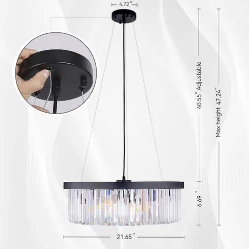 Miniatura 5 de Wellmet Lámpara de araña moderna de cristal para comedor, 6 luces negras de granja, lámpara colgante de cristal estilo granja, lámpara de techo