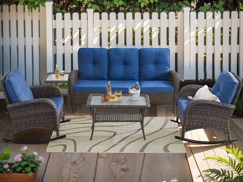 Miniatura 32 de HUMMUH Juego de 2 sillas de mimbre para exteriores, sillas de comedor con respaldo alto y asiento profundo para jardín, porche, patio trasero