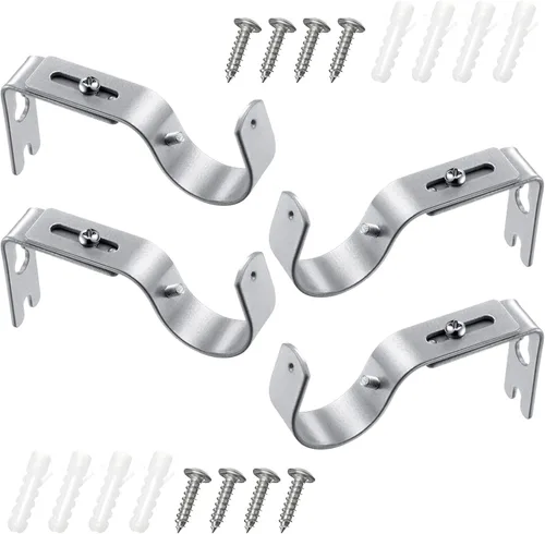 Miniatura 2 de Frienda 4 soportes de barra de cortina resistentes pintados de plata ajustables para barra de cortina de 1 pulgada de diámetro, soportes de Plata