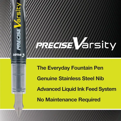 Miniatura 3 de PILOT Precise Varsity - Plumas fuente precargadas, de punta media de acero inoxidable, tintas negra/azul/violeta, 3 unidades (90022)