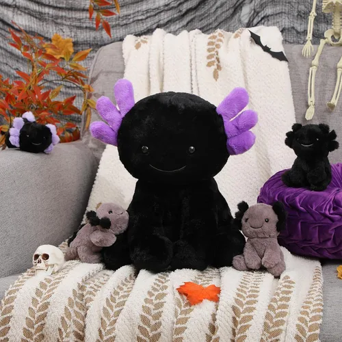 Miniatura 4 de Lenwen 5 piezas de juguetes de peluche de ajolotl, 1 mamá negra con 4 bebés lindos, animales de peluche ajolote peluches en la barriga, regalos