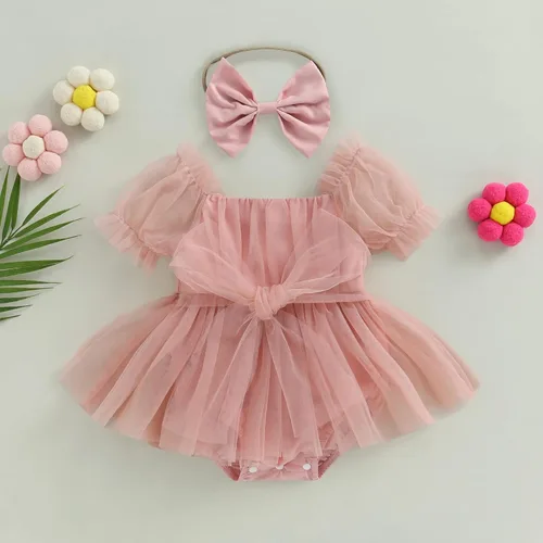 Miniatura 84 de Sasaerucure Traje de verano para bebé niña, sin mangas, mameluco de encaje tutú, mameluco de una pieza con volantes
