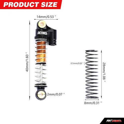 Miniatura 2 de RCAWD Actualizaciones para FMS FCX24 1/24 y 1/18 Crawlers Partes de Amortiguador de Choque, Amortiguadores de Choque Delanteros Traseros RC de Negro