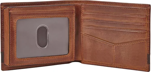 Miniatura 2 de Fossil Billetera plegable de cuero para hombre con ventana de identificación abatible para hombres
