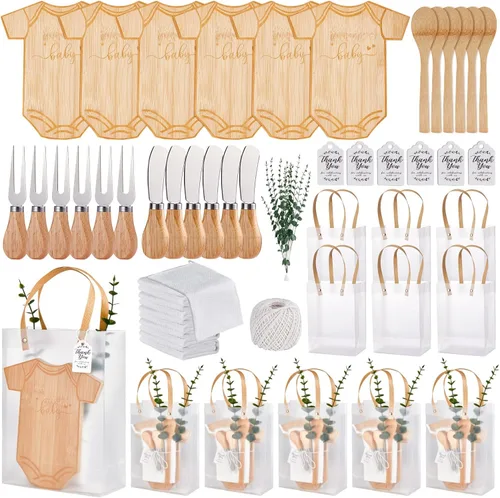 Miniatura 8 de Premios de baby shower para ganadores de juegos, tabla de queso en forma de oso, regalo con cucharas, esparcidores de mantequilla, bolsas de regalo
