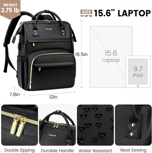 Miniatura 4 de LOVEVOOK - Mochila para laptop para mujer, mochila de moda para mujer.., Negro, 15,6 pulg., Mochilas de viaje