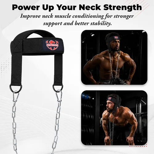 Miniatura 4 de FIGHTSENSE Arnés para el cuello con correa acolchada ajustable con cadena de acero, arnés de cabeza de levantamiento de pesas para ejercicio