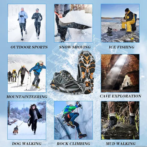 Miniatura 6 de Crampones - Tacos de hielo, tracción para zapatos y botas, 19 tachuelas antideslizantes de acero inoxidable, tacos de nieve seguros para senderismo