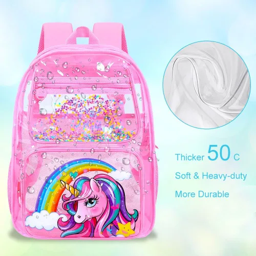 Miniatura 57 de Mochila transparente, aprobada por el estadio, para niñas y niños, mochila transparente de PVC resistente para mujeres y hombres