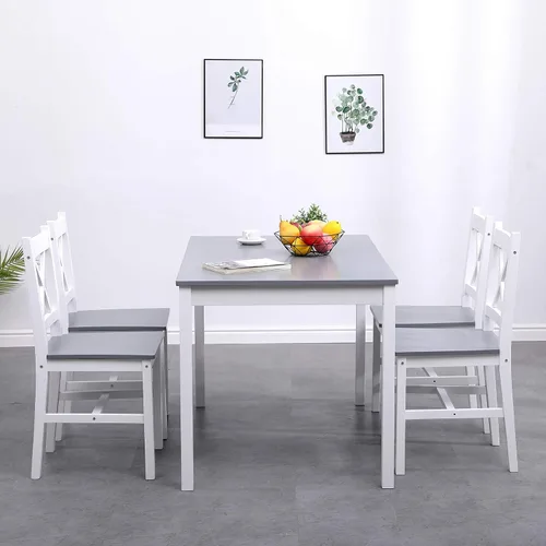 Miniatura 4 de soges Juego de sillas de mesa de comedor de cocina para 4, mesa de comedor de madera de pino de 42.5 pulgadas con 4 sillas, juego de sillas de mesa
