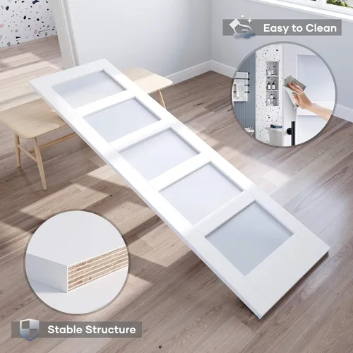 Miniatura 4 de Losa para puerta corrediza de granero de vidrio de 28 x 84 pulgadas y kit de herrajes de 5 pies incluido, 5 vidrios esmerilados, panel de madera LVL