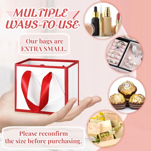 Miniatura 3 de Yeaqee 50 mini bolsas de regalo de papel metálico con asa de 4.75 x 2.25 x 4 pulgadas, pequeña bolsa de regalo para bricolaje, etiqueta de Blanco