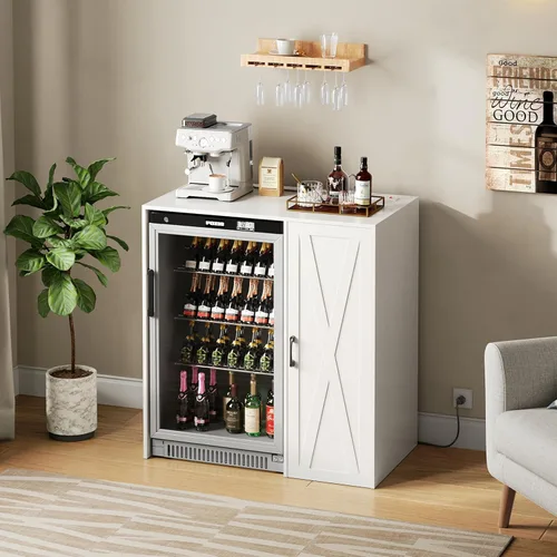 Miniatura 7 de Herture Mini gabinete para refrigerador con almacenamiento, gabinete de barra de café con toma de corriente, se adapta a refrigerador de vino de 24