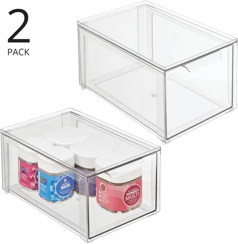 Miniatura 4 de mDesign - Caja organizadora apilable de plástico de la colección Lumiere, con cajón extraíble, para tocador, estante u organización de armario