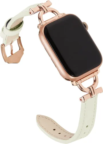 Correa de cuero genuino compatible con Apple Watch para mujeres 38mm 40mm 41mm 42mm (serie 2024 10), correa de cuero delgada de diseñador con