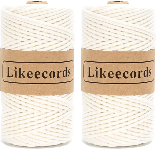 Miniatura 9 de Cordón de Algodón Trenzado 3mm x 109 yardas - Cuerda de Macramé Colorida para Manualidades, Ganchos, Colgantes de Pared - 100% Algodón Natural