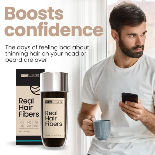 Miniatura 2 de Aerosol de fibras de cabello naturales, no sintético, de Hair Illusion, 38g, Café Oscuro Marrón oscuro