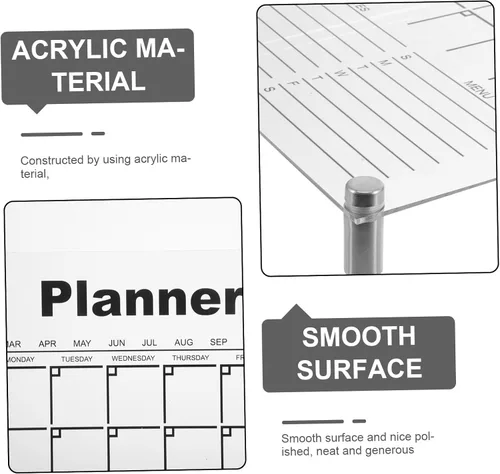 Miniatura 6 de Healifty Calendario de pared acrílico de borrado en seco, tablero de notas, planificador mensual borrable para uso en casa y oficina, elegante
