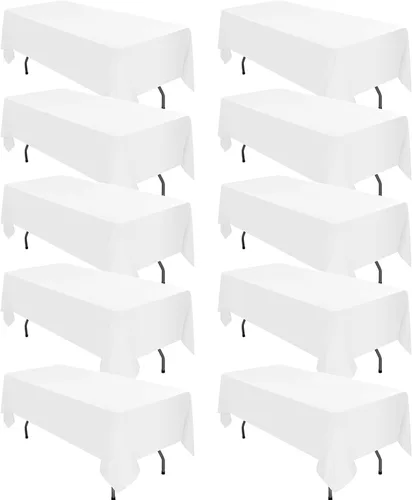 Miniatura 46 de Paquete de 10 manteles de poliéster de 60 x 102 pulgadas, manteles de poliéster beige para mesas rectangulares de 6 pies, resistentes a las manchas