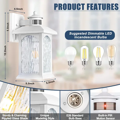 Miniatura 6 de Aplique de pared con sensor de movimiento para exteriores, iluminación blanca con sensor de movimiento del atardecer al amanecer, luces de pared