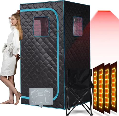 Smartmak Caja de sauna infrarroja portátil con lámpara de terapia de luz roja de 660 nm para el hogar, tienda de campaña de spa de sauna seca de