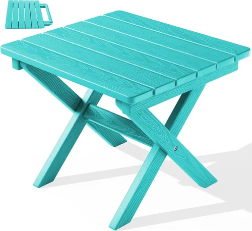 SERWALL Mesa auxiliar Adirondack, mesa auxiliar para exteriores, sin montaje, mesa plegable pequeña de HDPE para patio trasero, piscina, porche,