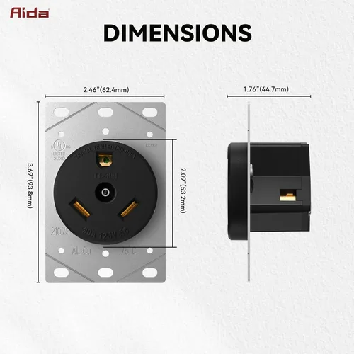 Miniatura 7 de NEMA TT-30R - Receptáculo de salida de remolque de 30 amperios y 125 voltios de 3 clavijas con conexión a tierra para caravanas, caravanas