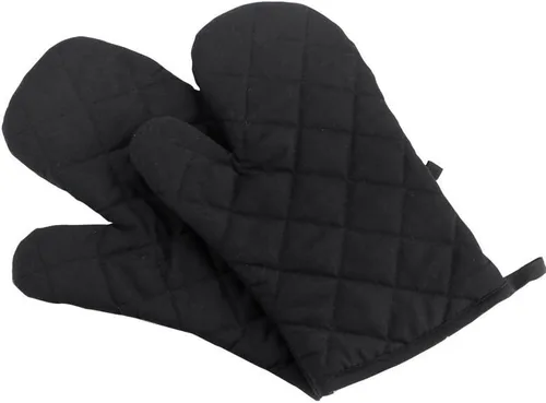 Guantes para horno, guantes de cocina resistentes al calor de primera calidad de algodón y poliéster acolchados de gran tamaño tipo manoplas, negro