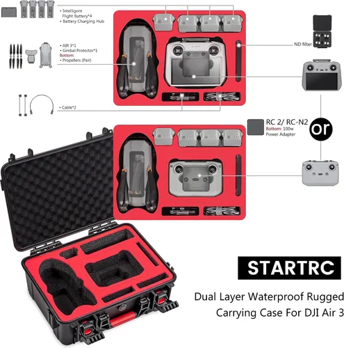 Miniatura 2 de STARTRC Air 3 Estuche rígido impermeable para DJI Air 3, negro, M, personalizado