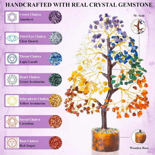 Miniatura 4 de BEZAVO Árbol de la vida de los siete chakras, hecho a mano, piedra preciosa de cristal curativo para energía positiva, equilibrio espiritual