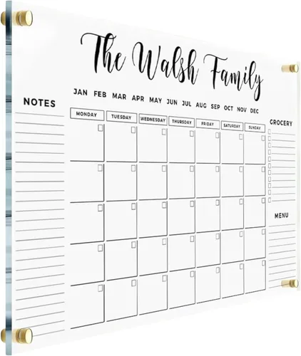 CALENDARIO DE NOMBRE FAMILIAR Calendario de Pared Acrílico Personalizado - Calendario Personalizado 2026, Calendario de Pared Horizontal, Calendario