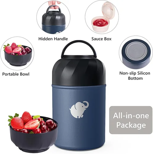 Miniatura 3 de HOUSETEC Termo para comida caliente – Contenedor de alimentos aislado con tenedor y cuchara plegable, termo de alimentos a prueba de fugas