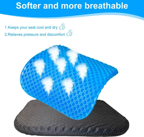 Miniatura 4 de EVEME Cojín de asiento de gel para sentarse durante mucho tiempo con funda antideslizante, cojín de asiento refrescante, diseño de panal