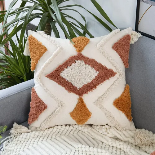 Merrycolor Fundas de Almohada Decorativas Boho 18x18, Fundas de Almohada Decorativas con Borlas Tejidas con Mechones Estilo Bohemio para Sofá Cama