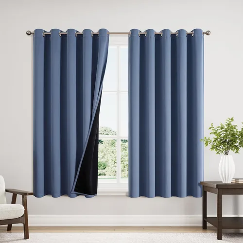 Miniatura 99 de ChrisDowa - Cortinas 100% opacas, para dormitorio, con forro negro, 2 capas gruesas, aislamiento térmico y ojales, 63 pulgadas de largo, juego de 2