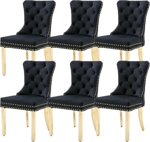 Miniatura 44 de KCC Nikki Collection - Juego de 4 sillas de comedor de terciopelo tapizadas de alta gama con anillo trasero de clavo, patas de madera maciza