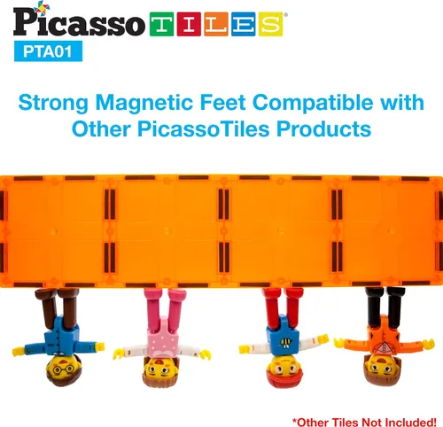 Miniatura 7 de PicassoTiles Magnet Tiles 42 piezas + 100 piezas de azulejos + 4 figuras de acción familiar, aprendizaje STEM de ingeniería magnética, bloques
