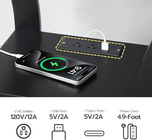 Miniatura 3 de MAHANCRIS - Mesa auxiliar negra con estación de carga, mesa auxiliar delgada con puertos USB y tomas, mesita de noche, mesita de noche de 3 niveles