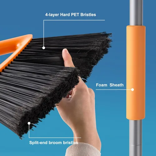 Miniatura 4 de CLEANHOME Escobas de exterior para barrer patio, escoba resistente de grado comercial con cerdas rígidas para barrer garaje, cubierta, cocina