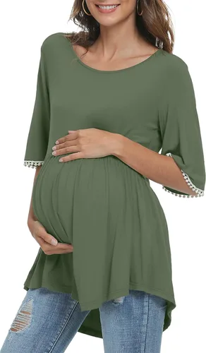 Miniatura 2 de Xpenyo Camisetas de maternidad con mangas acampanadas de encaje, camisetas tipo túnica de embarazo