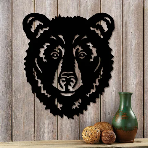 Miniatura 2 de Hokfirm Decoración de pared de cabeza de oso de metal, esculturas rústicas de pared para sala de estar, decoración de oso de animales al aire libre