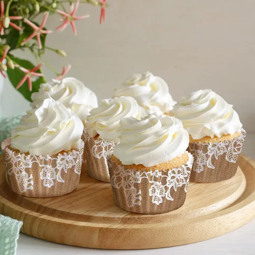 Miniatura 5 de Funtery 300 forros para cupcakes de boda, de encaje rústico, estilo bohemio, para magdalenas, tazas para hornear, a prueba de grasa, para bodas
