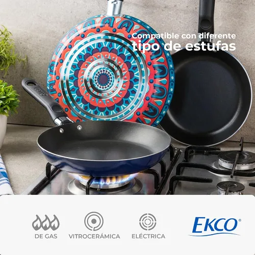 Miniatura 14 de Ekco Juego de sartenes de 3 piezas (7.1, 7.9 y 9.4 pulgadas) para todas las estufas, apto para lavavajillas, sartenes de aluminio ligeras, mango