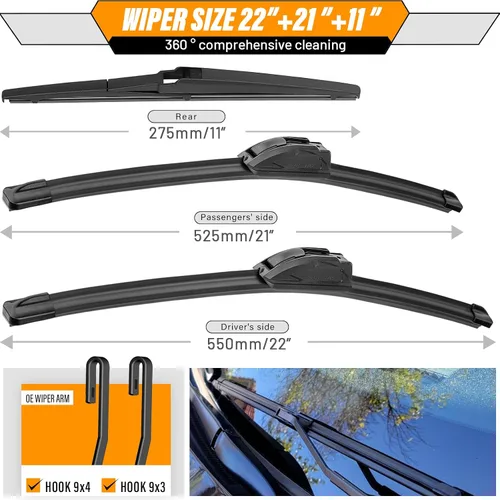 Miniatura 3 de AUTOBOO Limpiaparabrisas de 22 pulgadas + 21 pulgadas con limpiaparabrisas trasero de 11 pulgadas de repuesto para Jeep Grand Cherokee 2014, 2015