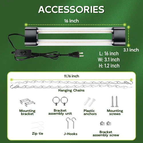 Miniatura 6 de Hlite Paquete de 2 luces LED de cultivo de 16 pulgadas, luces de cultivo enlazables para plantas de interior, luces de plantas de espectro completo