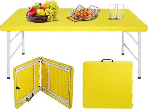 Miniatura 21 de Mesa plegable portátil de plástico de 4 pies/6 pies/8 pies, mesa de picnic y comedor de alta resistencia, color blanco y negro, plegable a la mitad