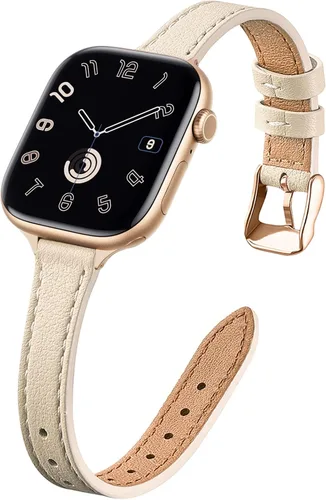 Miniatura 36 de STIROLL - Correa delgada de cuero para reloj inteligente, compatible con Apple Watch de 38, 40, 41, 42, 44, 45 y 49 mm, correa de cuero de grano