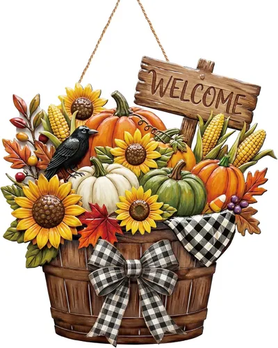 BBTO Fall Pumpkin Welcome Sign Door Decor Hello Fall Wood Hanging Decoration Autumn Wooden Signs Rustic Thanksgiving Decorative for Thanksgiving