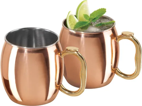 Oggi Juego de 2 tazas de Moscow Mule de acero inoxidable chapadas en cobre de 20 onzas con mango EZ-Grip, carrito de cóctel y accesorios de bar en